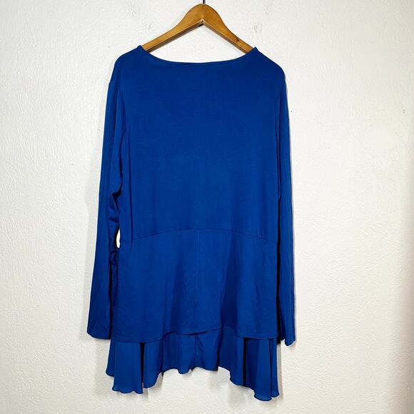 NEW! Cyrus Scoop Neck Tunic Top Jersey Knit Semi Sheer Waist Long Sleeve Blue XL - Picture 3 of 4